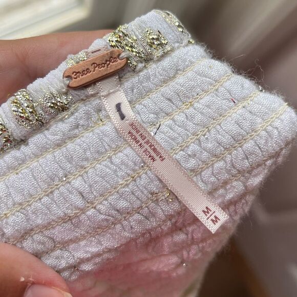 Free People All That Shimmers Jacquard Metallic Embroidered Top Shirt Medium - Picture 5 of 6